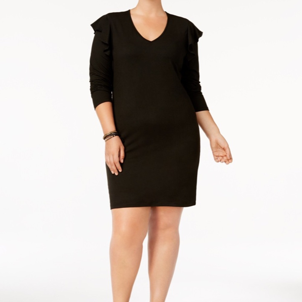 Moral fiber ruffle shoulder dress keyhole back